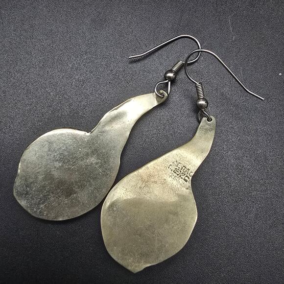 Alpaca Mexico Blue Abalone Shell Earrings Feathers Dangle Drop - Picture 3 of 6